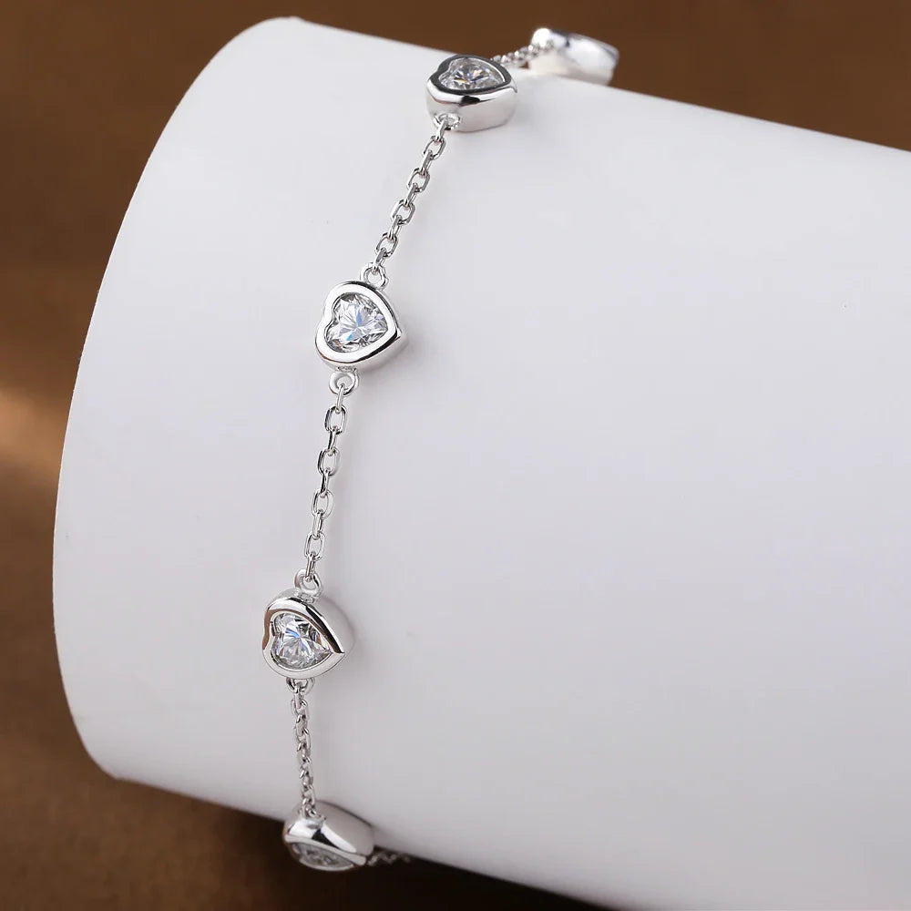 Certified 4mm Bezel Set Heart Cut Moissanite Diamond Bracelets for Women 100% S925 Silver Charm Bracelet Wrist Chain Adjustable