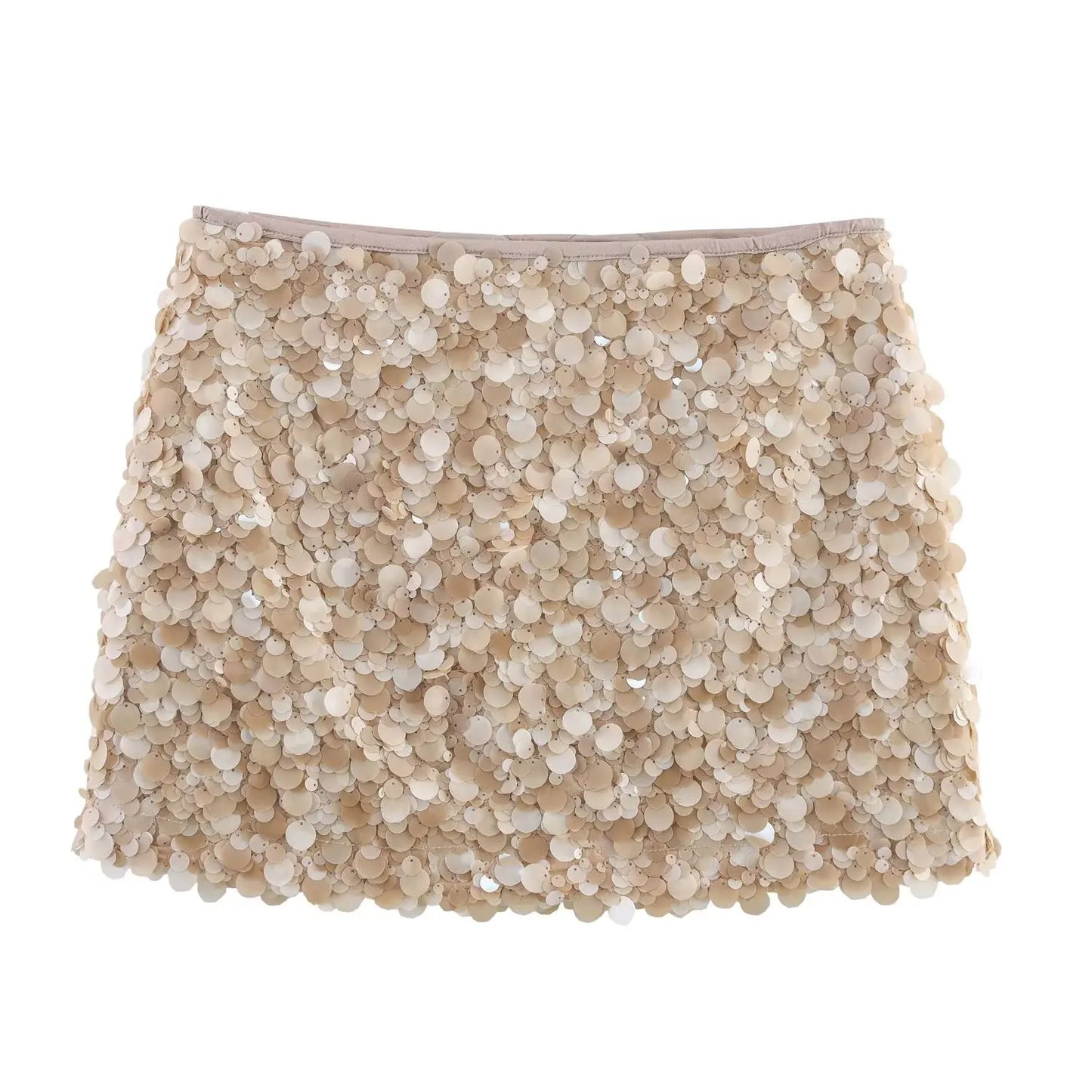 Women Spring Autumn Chic Mini Skirts Fashion With Sequined Solid Side Zipper Short Skirt Female Vintage High Waist Skirt