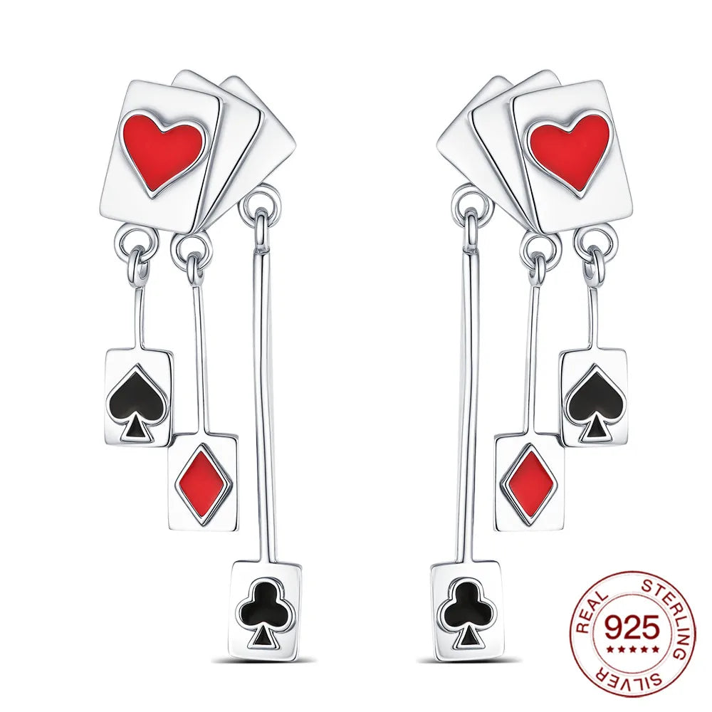2026 925 Sterling Silver Earrings Charm Poker Suit Tassel Earrings Jewelry Making For Classic Bracelet Ladies DIY Holiday Gifts