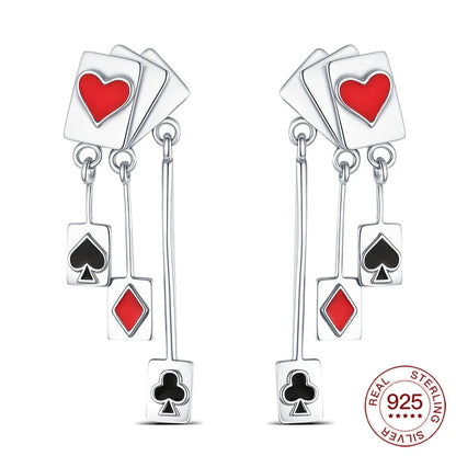 2026 925 Sterling Silver Earrings Charm Poker Suit Tassel Earrings Jewelry Making For Classic Bracelet Ladies DIY Holiday Gifts