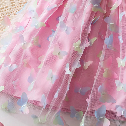 Girls Green Butterfly Dress Summer Children Colorful Mesh Dress Baby Sling Wings Princess Dress for Birthday 2-6T
