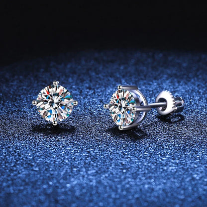 2 Carat Moissanite Earrings Studs for Women Men Screw Thread Ear Stud 925 Solid Silver With White Gold Plated Jewelry