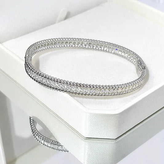 Luxury Real D Color Full 2mm Moissanite Tennis Bangle Bracelet For Women S925 Silver Plated 18K Gold Diamond Bracelets Gift