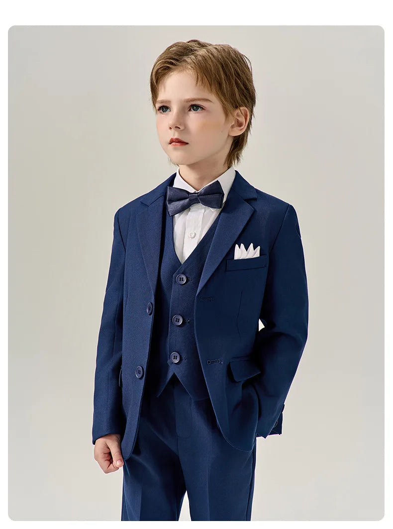 Boys Dark Green Jakcet Vest Pants Bowtie Evening Party Dress Children Wedding Photograph Suit Kids Ceremony Performance Costume