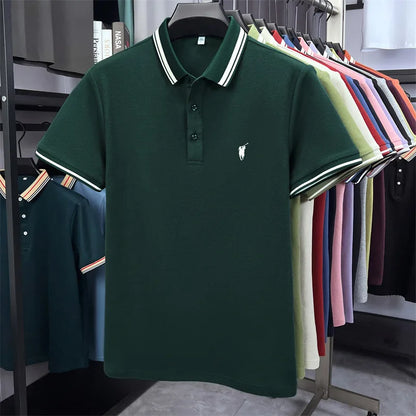 100% pure cotton short sleeve polo shirt high-end brand Paul Pony embroidered stripe summer luxurious breathable men's T-shirt