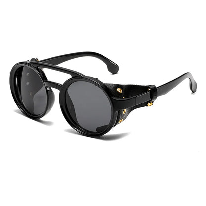 New Unisex Vintage Steampunk Sunglasses Men's Designer Designer Retro Round Leather Sun Glasses Steam Punk Outdoor Goggles UV400
