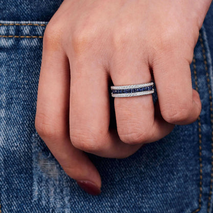White and Blue Created Sapphire Rings for Women Half Eternity Wedding Band Cubic Zircon Party Ring