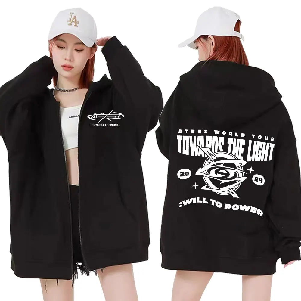 Ateez The World Ep. Fin Will Album Tour 2024 Zipper Hoodies Men Women Korean Fashion Zip Up Sweatshirt Casual Jacket Hoodie Tops