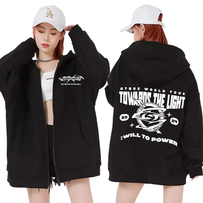 Ateez The World Ep. Fin Will Album Tour 2024 Zipper Hoodies Men Women Korean Fashion Zip Up Sweatshirt Casual Jacket Hoodie Tops