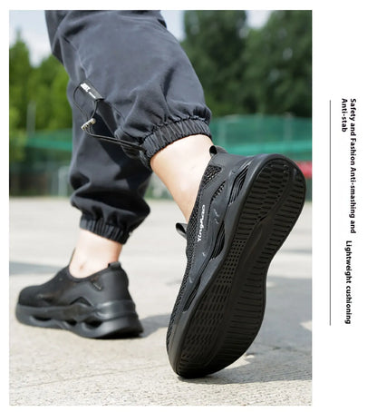 Lightweight safety shoes with large mesh, breathable, odor resistant, impact resistant, puncture resistant, and soft work shoes