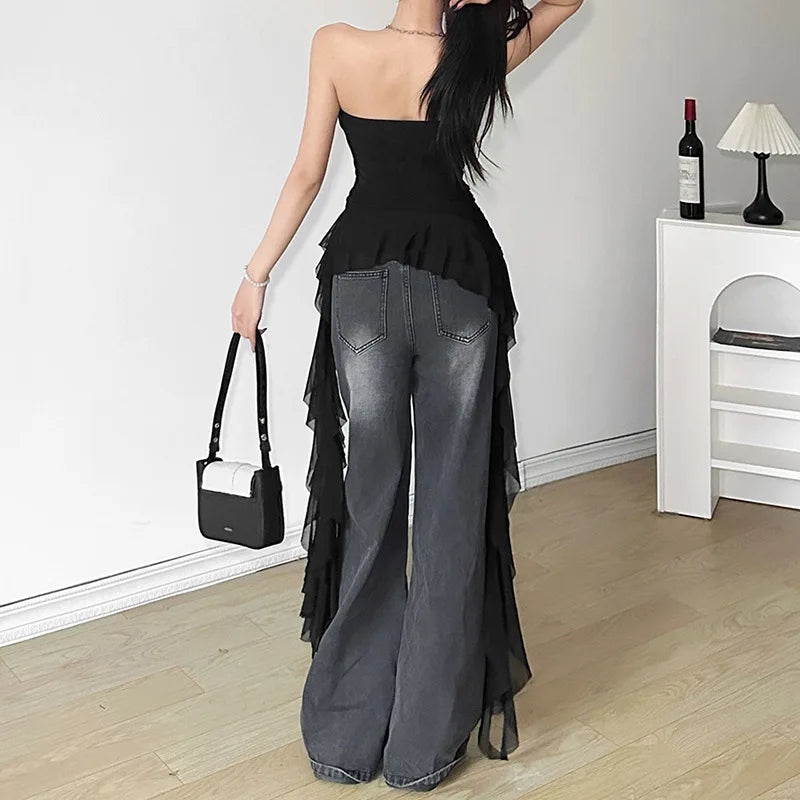 2025 Spring New Solid Color Sweet Gentle Cute All-match High Street Travel Sexy Cool Women Chest Wrap Ruched Tassel Vest