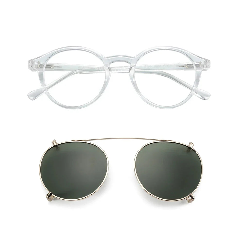 Steampunk Style Glasses (Anti Blue Light Blocking Eyewear) + Clip Lenses（Polarized Sunglasses Clips）for Women Men