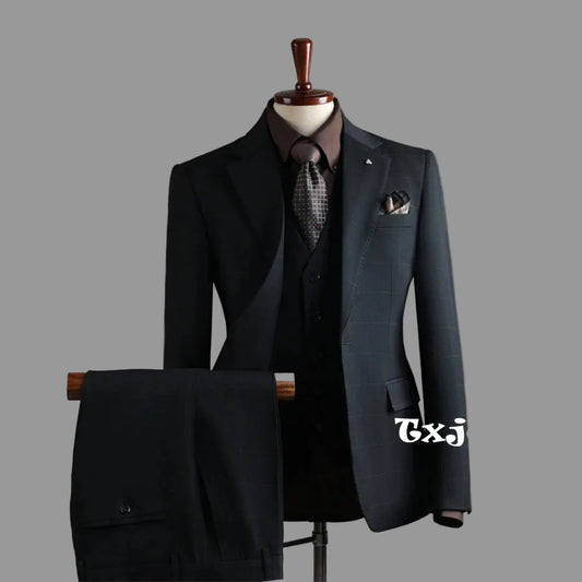 Classic Elegant Plaid Men's Suits Business Party Tuxedo,Notched Lapel Suit Set 2 Pieces Blazer Pants For Formal Occasions