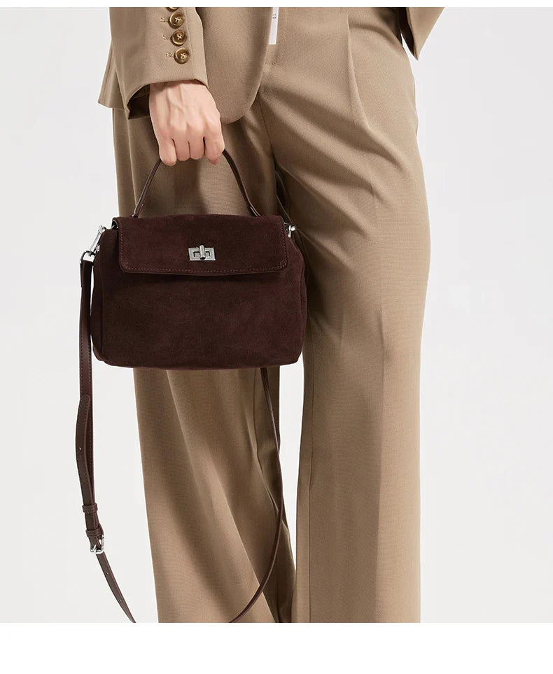 2026 NEW Autumn winter women's Natural Suede leather Crossbody Bag luxury designer Genuine Leather commuting messenger bag