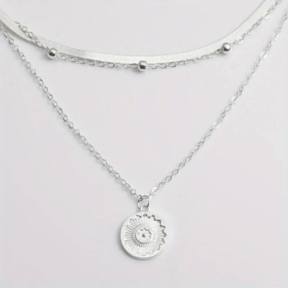 Multi-layer Chain Necklace Alloy Material Silvery Three-layer All-match Design Women's Snake Bone Chain with Round Bead Chain