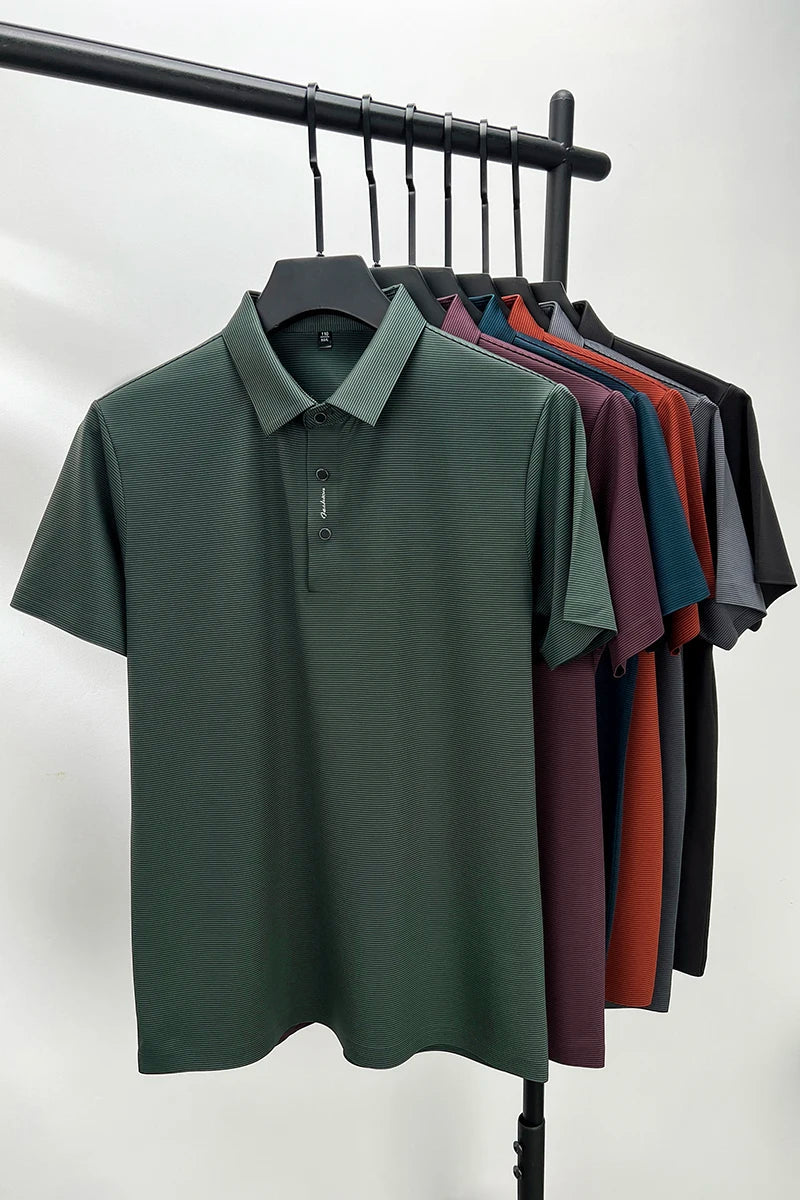 2024 Summer New Short sleeved High end Textured Letter Men's POLO Shirt Comfortable Silk Ice Feel Casual Business lapel T-shirt