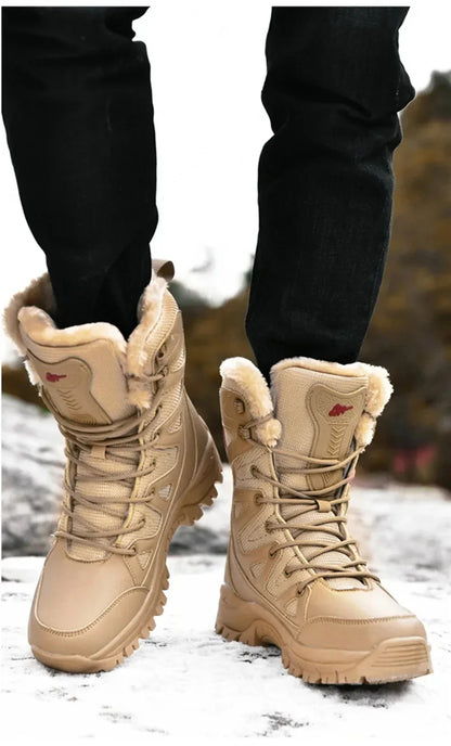 New Warm Plush Snow Boots Men Lace Up Casual High Top Men's Boots Waterproof Winter Boots Anti-Slip Ankle Boots Army Work Boots
