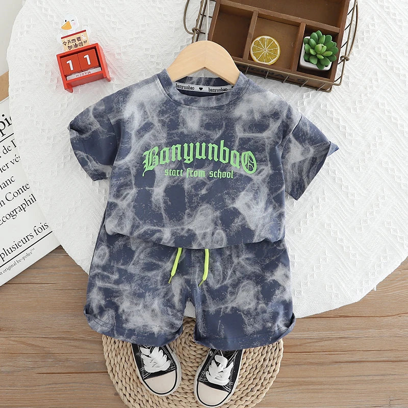 New Summer Baby Boys Girls Clothes Cotton Short Sleeve Printe Sports T Shirt Shorts Children Clothing Tracksuits Set 0-5 Years