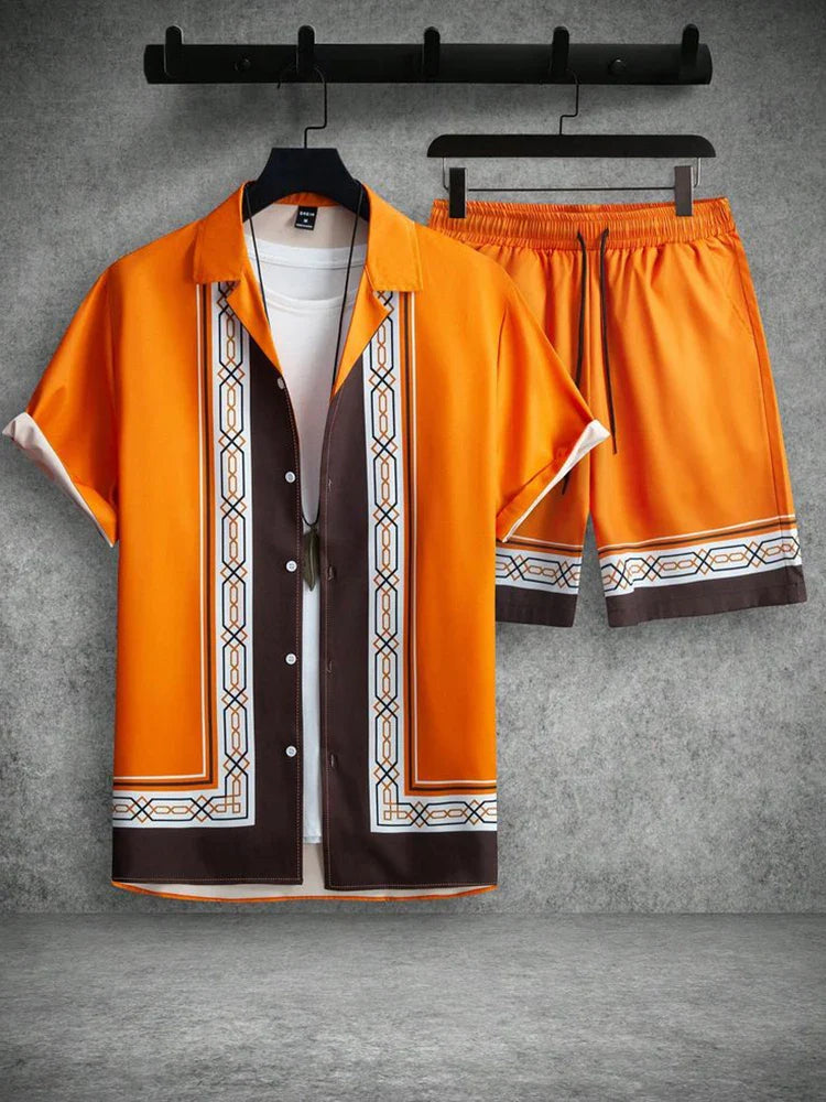 Conjunto de Camisa Masculina de Verão Impresso em 3D e Conjunto de Shorts Masculino e Feminino Moda Casual Fresco Simples Colarinho Havaiano