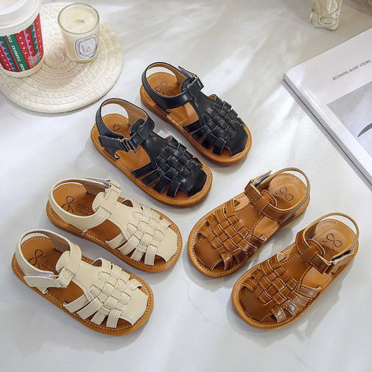 Toddler Sandals for Boys Cut outs Leather Shoes 2026 Summer Brand New Gladiator Sandals Weave Baby Boy Beach Shoes Flats H05096