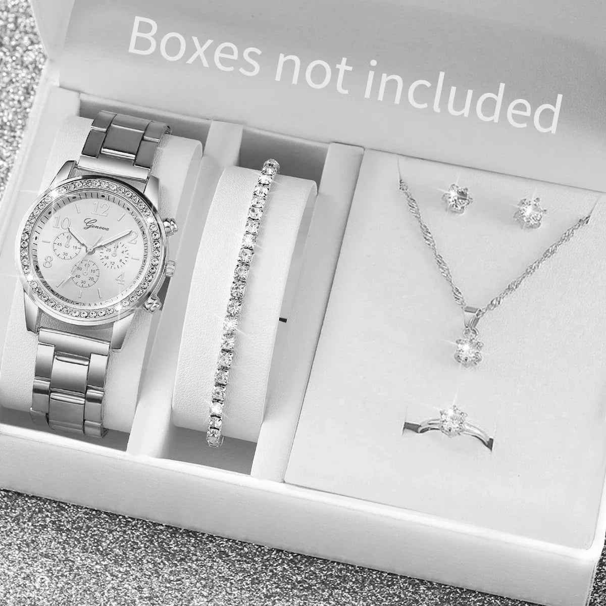 6PCS/Set Fashion Rhinestone Women Watches Analog Quartz Wrist Watch Jewelry Set Reloj Mujer（Without Box）