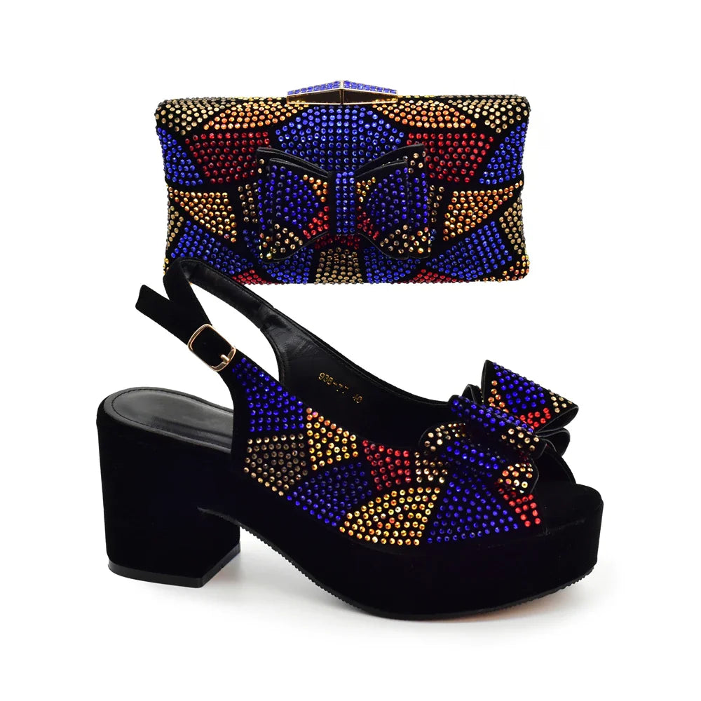 Lastest Italian Design Fashion Style Ladies Shoe with Matching Bag Set 2024 Nigerian Shoes and Bag Set Wedding Shoes Bride