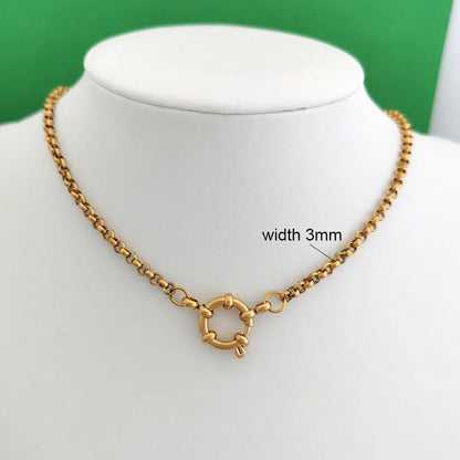 Spring Sailor Clasp Necklace Women Men Choker Stainless Steel Geometric Paperclip Link Chain Rolo PVD Gold Color Wholesale