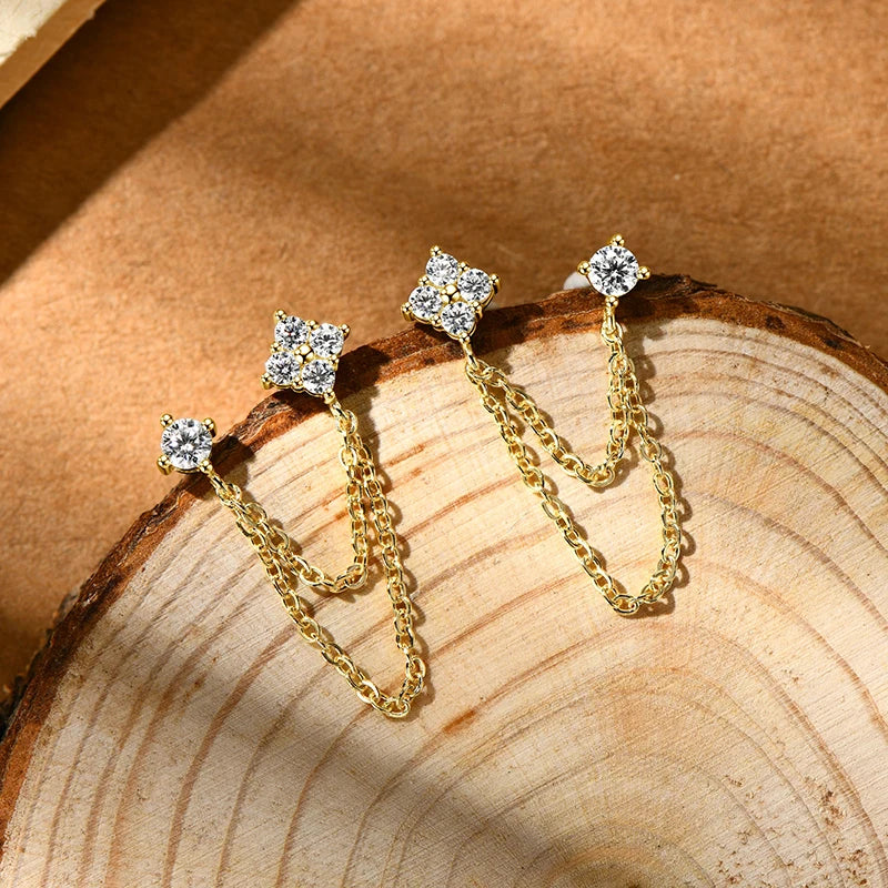 Certified 0.45cttw Full Moissanite Stud Earrings for Women Tassel Sterling Silver 925 Plated 18k Jewelry Lab Diamond