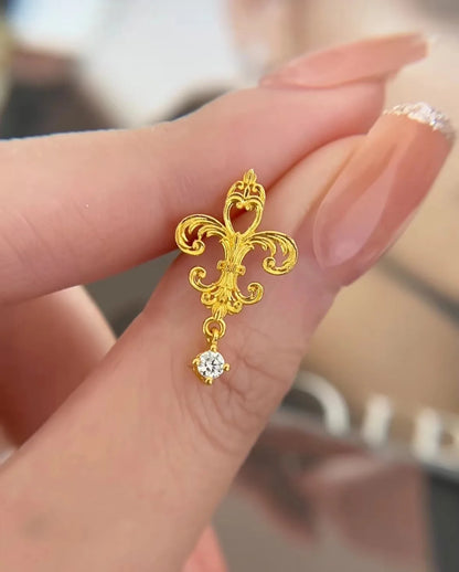 24K Real Gold Iris Earrings 9999 Ancient Fashionable and Versatile Women's Earrings Niche Design Earrings
