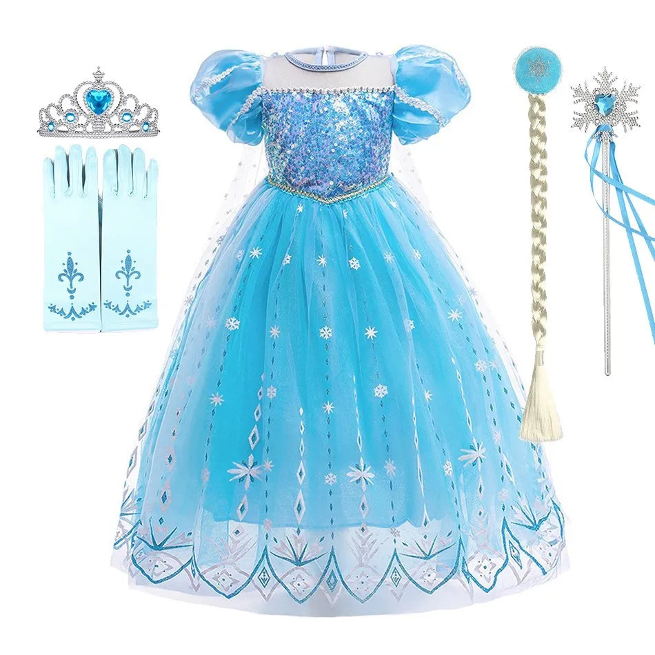 Fantasia Infantil de Rainha da Neve para Crianças, Cosplay da Elsa, Apresentação, Lantejoulas, Disfarce, Vestido Elegante de Princesa para Festa de Meninas, Fantasia de Halloween