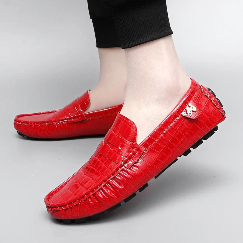 Patent Leather Loafers for Men, Crocodile Pattern, Korean Style, Trendy, Popular Casual Leather Shoes, Slip-On Loafers, Lazy Shoes