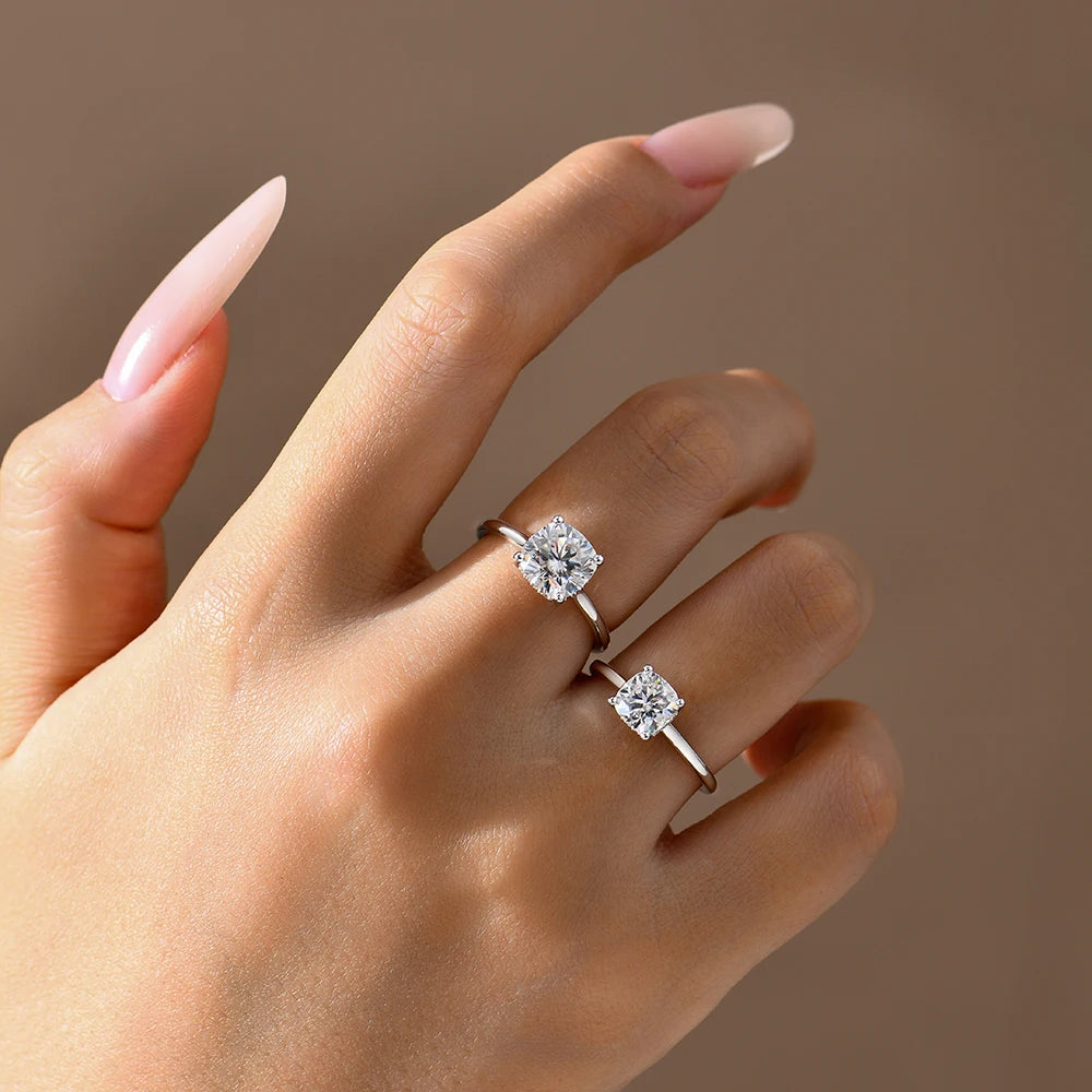 Cushion Cut 1.5ct 2.5ct Moissanite Ring DVVS1 925 Silver 18K Gold Plated For Women Engagement Wedding Band Fine Jewelry