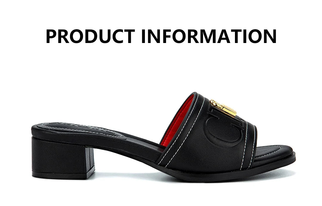 Fashion Monogram Print Elegant Design Women's Low Heeled Slippers Solid Color High Quality Metal Lock Simple Single Shoes