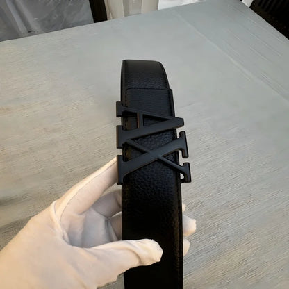 2026 Designer Men's Belt - AX Letter Buckle, 3.8cm Wide, Lychee Pattern, Plain Weave, High-End Fashion, Premium Leather Waistban