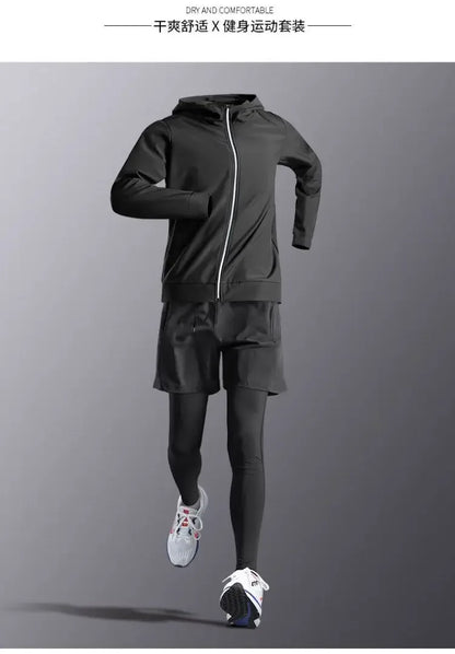Ensemble de sport de compression pour homme, survêtement de course, fitness, jogging, vêtements d'entraînement, leggings à coupe