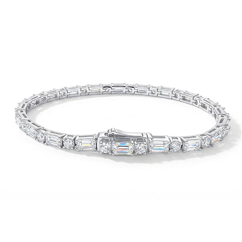 Emerald Cut Original Moissanite Tennis Bracelet for Women Men Hip Hop Jewelry Full Diamond Chain S925 Sterling Silver