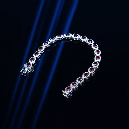Luxury S925 Sterling Silver Full Ruby Tennis Bracelet for Women Party Fine Jewelry Lab Grown Gemstones Hand Link Bracelets