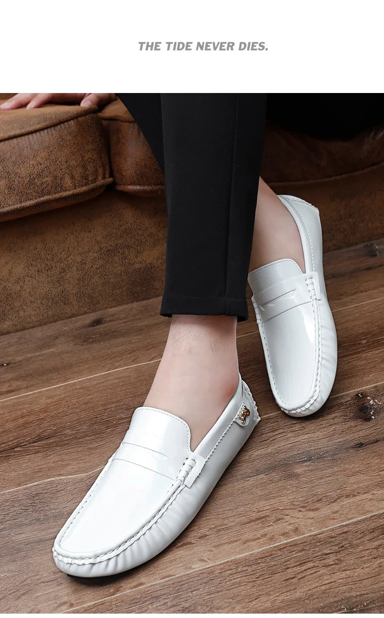 Patent Leather Beanie Shoes Men's New Spring and Summer Large Size Patent Leather Casual British Leather Shoes Women's Slip-On Lazy Casual Shoes Handmade Shoes