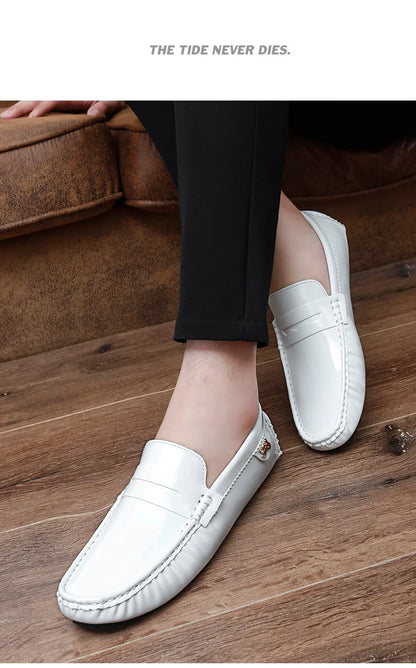 Patent Leather Beanie Shoes Men's New Spring and Summer Large Size Patent Leather Casual British Leather Shoes Women's Slip-On Lazy Casual Shoes Handmade Shoes