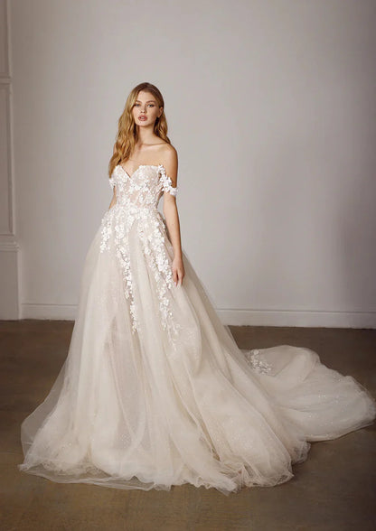 Elegant Off The Shoulder Sweetheart Lace Applique Boho Beach A Line Wedding Dresses Sweep Train Custom Made 2025 Vestido De Noiv