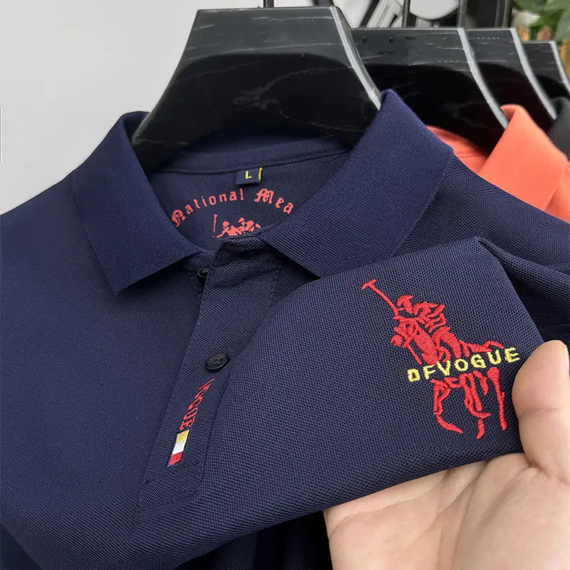Popular Men's Spring and Autumn Horse Logo Trendy Brand Temperament Fashionable Outdoor Sports Top Long Sleeved Polo Shirt