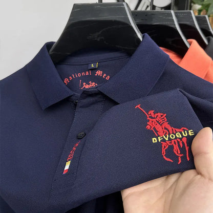 Popular Men's Spring and Autumn Horse Logo Trendy Brand Temperament Fashionable Outdoor Sports Top Long Sleeved Polo Shirt