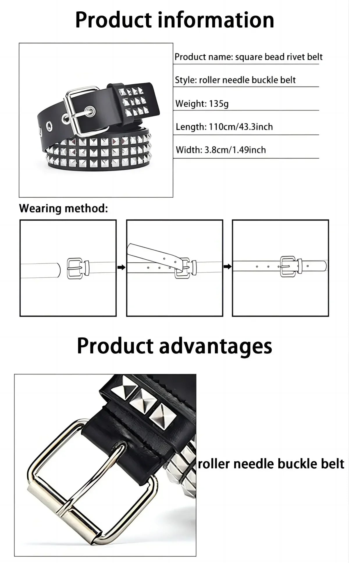Trend Rivet Belt Heavy Metal Belt Men Women Punk Nightclub Rock Style Belt Jeans Belt Y2K Belt Fashion Decoration Women's Belts