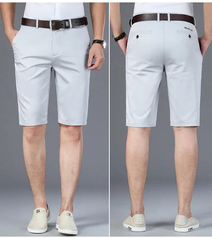 6 Colors Casual Shorts Men Summer New Fashion Business Straight Elastic Thin Short Pants High Quality Male Clothes Khaki Beige