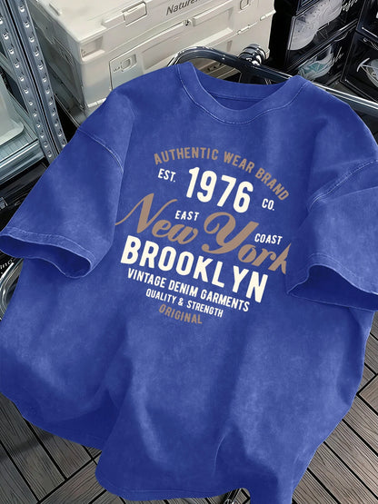 New York Brooklyn Est 1976 Washed Mens T-Shirt Cotton All-Match O-Neck T Shirts Retro Unisex Fashion Tee Loose Soft Short Sleeve