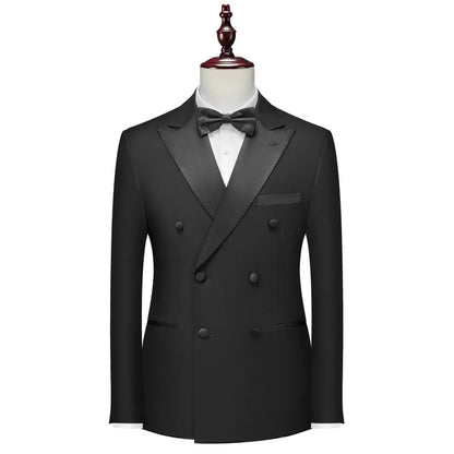 Men Suit 2 Pieces Black With Bright Lapel Double Button For Wedding Groom Banquet Party Business Work Casual Jacket And Pants