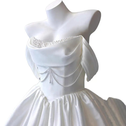 Mini Short Wedding Party Dresses Wedding Photoshoot Strapless Beaded Taffeta Bolero Bride Gowns Corset Back Customized
