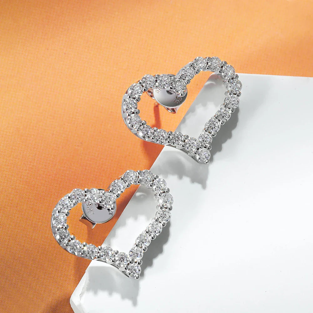 2mm Heart Full Moissanite Diamond Stud Earrings for Women 925 Sterling Silver Plated 18k Gold White Ear Studs Fine Jewelry