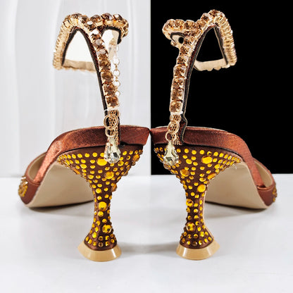 African popular pointed toe shoes anklet design and metal handle soft small bag high heels party shoes for women
