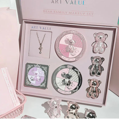 7PCs Multipurpose Makeup Sets Include 3 Matte Lip Mud,1 Pressed Powder,1 Blush,1 Eyes Palette And Necklace Cosmetics